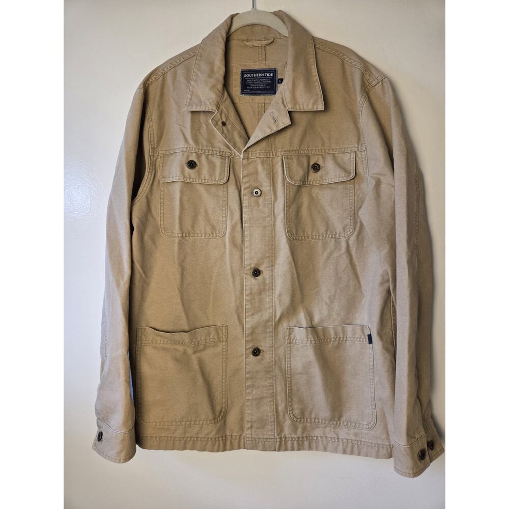 Southern Tide Mens L Field Coat Barn Jacket Cotton Canvas Khaki Tan Utility